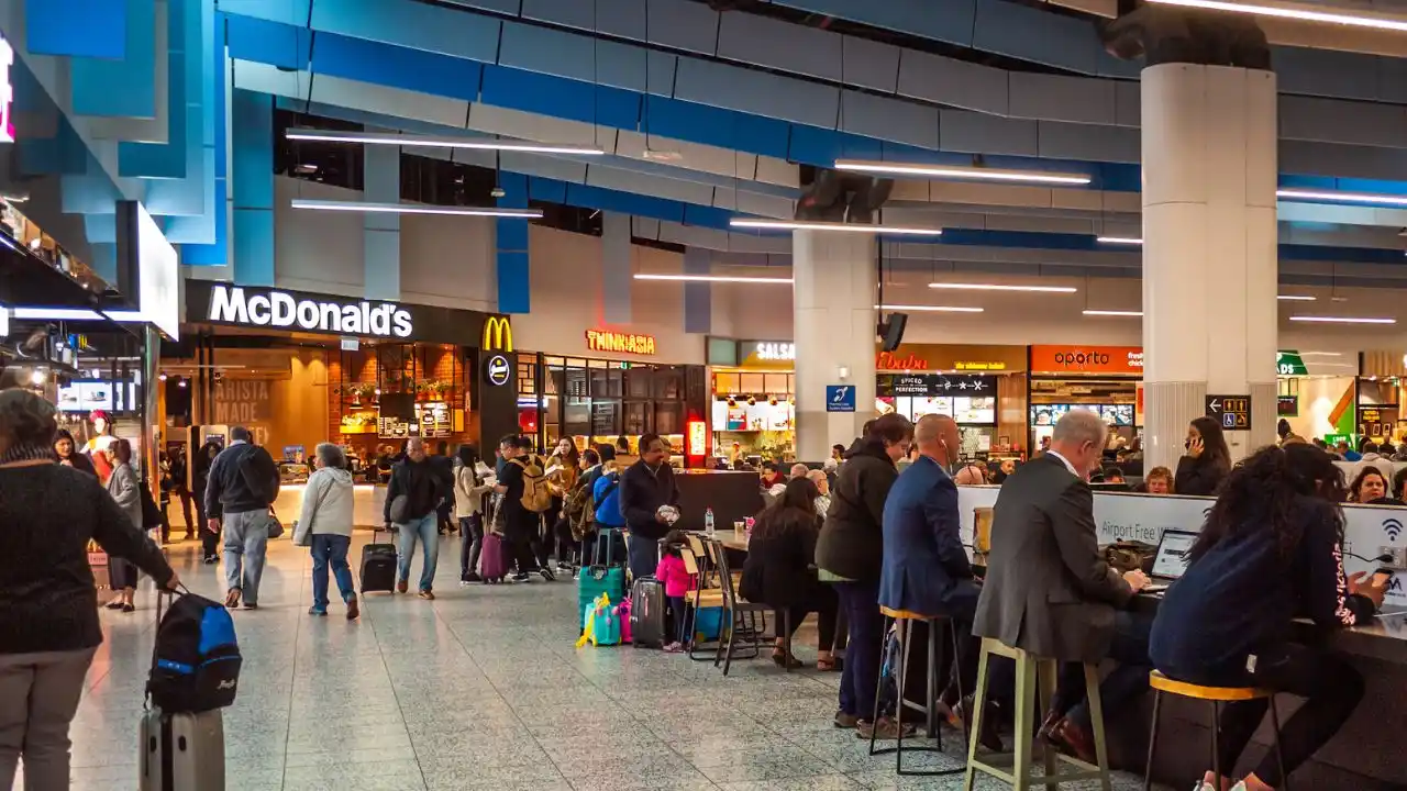 Miami Airport North Terminal food court with various restaurant choices and seating area