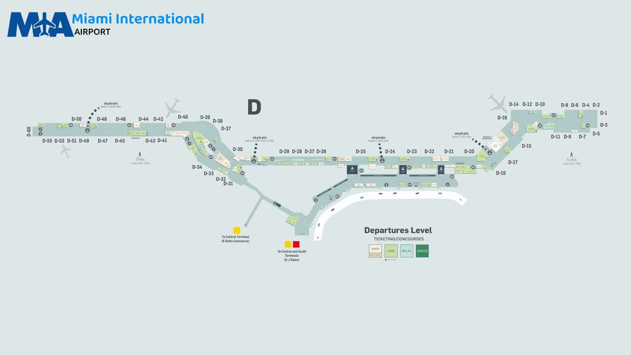 Layout of MIA North Terminal with gates and facilities
