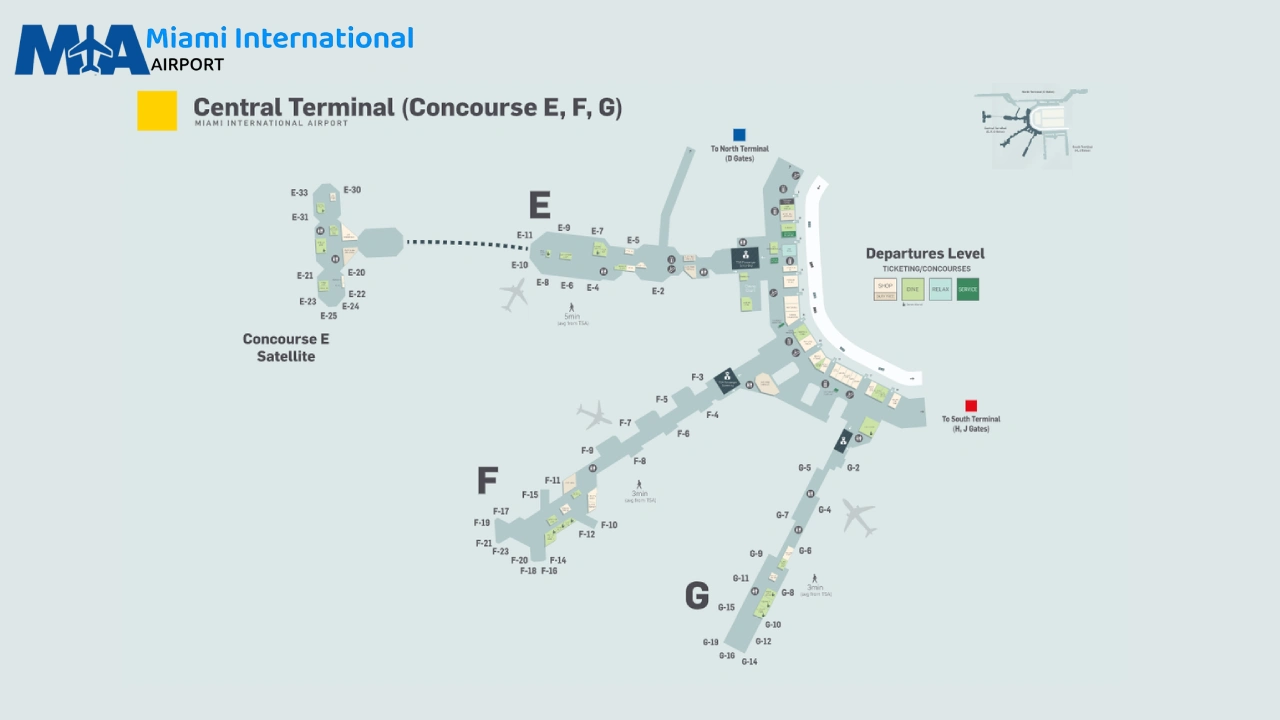 Map of Central Terminal at Miami International Airport