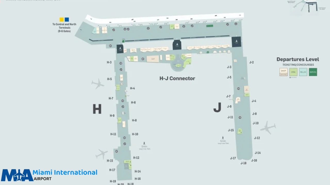 Detailed map of South Terminal at Miami International Airport
