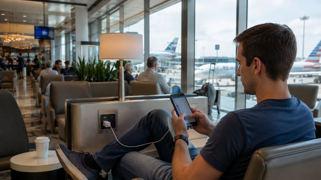 MIA lounges offering phone charging facilities